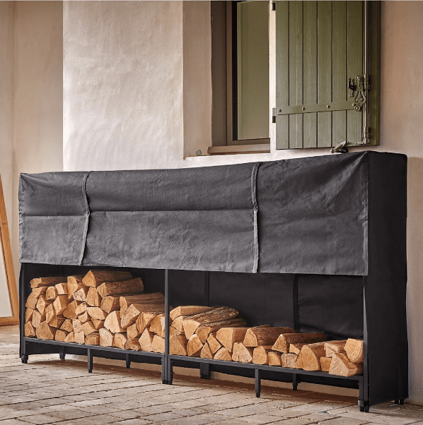 Range-bûches extérieur en métal avec bache de protection semi-modulable