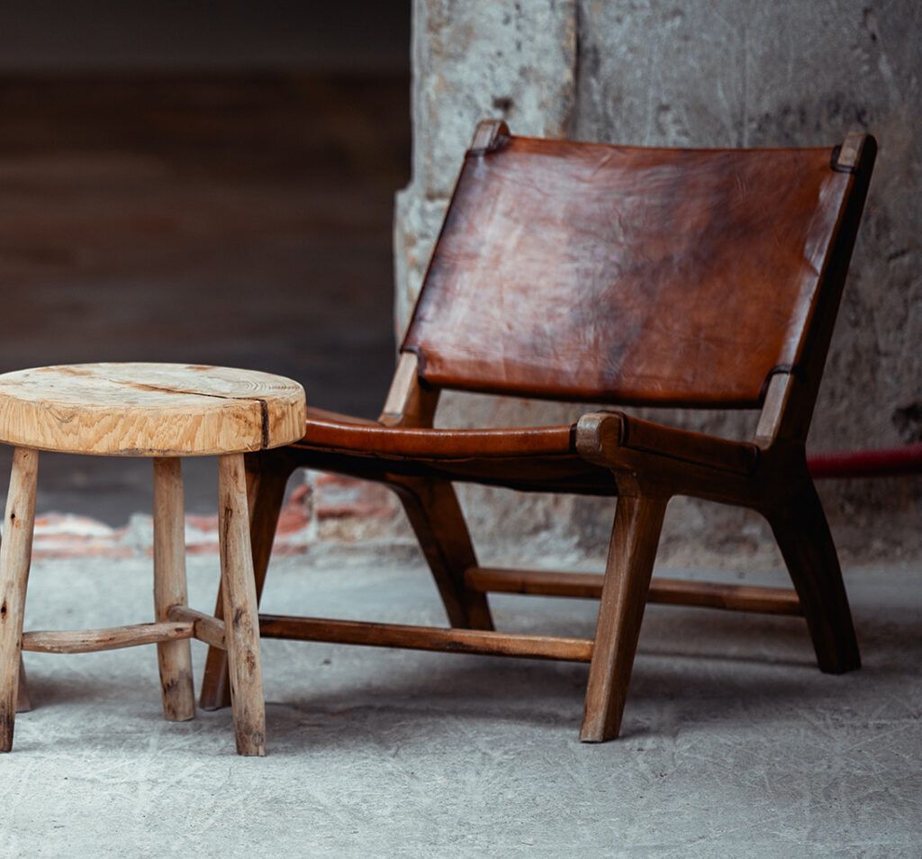 Rustic chairs in industrial space